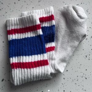 Retro Stripe Crew Socks American Trench Royal Blue Red Cotton Made in USA OS
